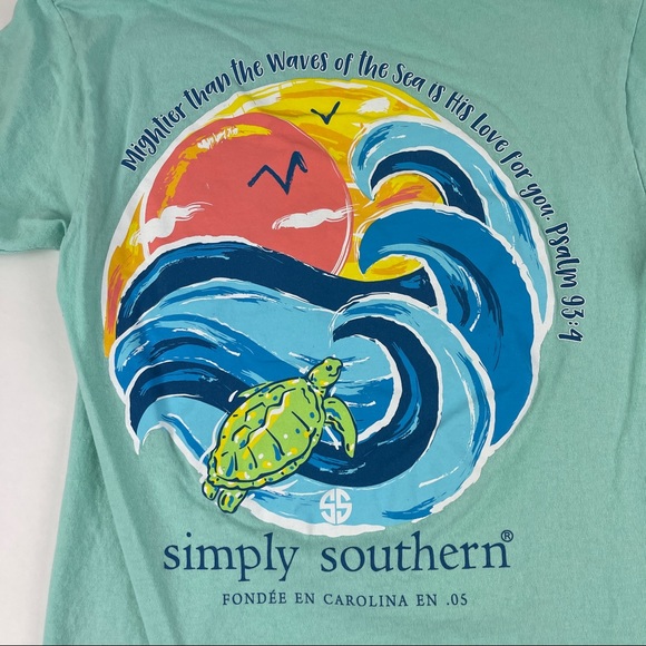 Simply Southern Tshirt Girls Small Green Waves - Picture 9 of 9
